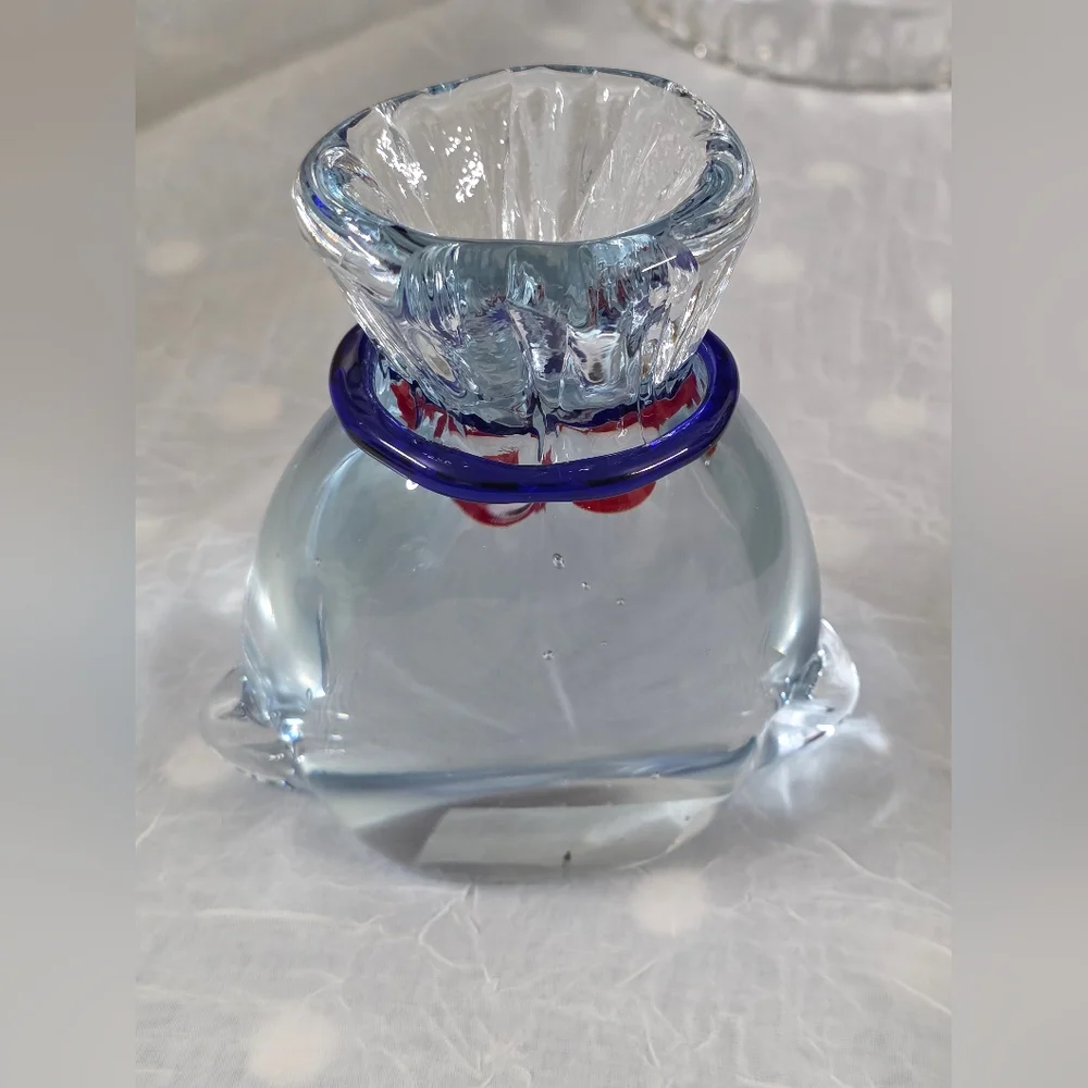 Bella Casa By GANZ Art Glass Paperweight Gold Fish In A Bag Blue Orange